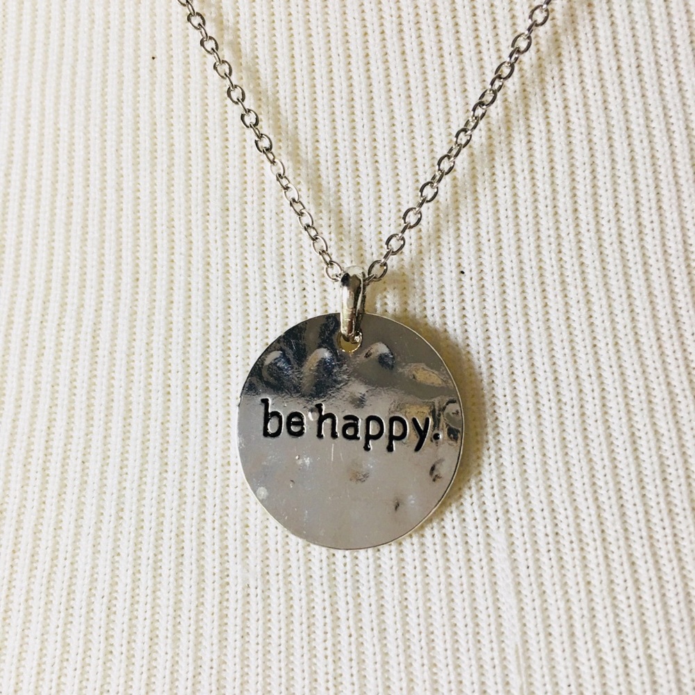 Personalized Be Happy Necklace‎ Silver Tone